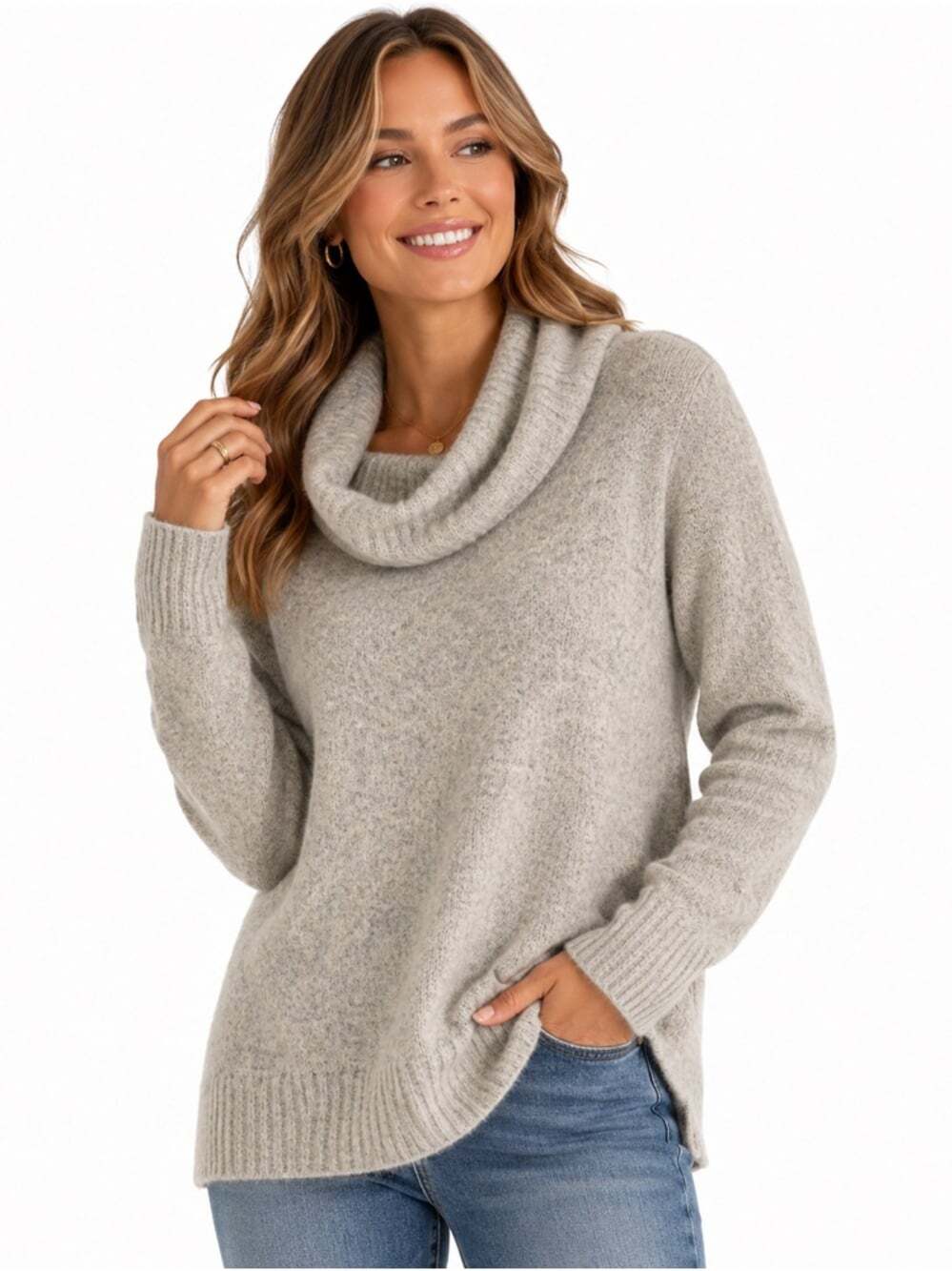 Aritzia Wilfred Free Sweater Medium Grey Wool Blend Cowl Neck Long Sleeve Knit